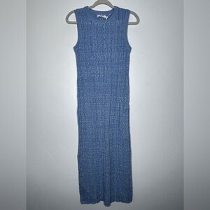 NWT NA-KD Ribbed Knit Tank Midi Dress Blue White Bodycon Size Large Spring